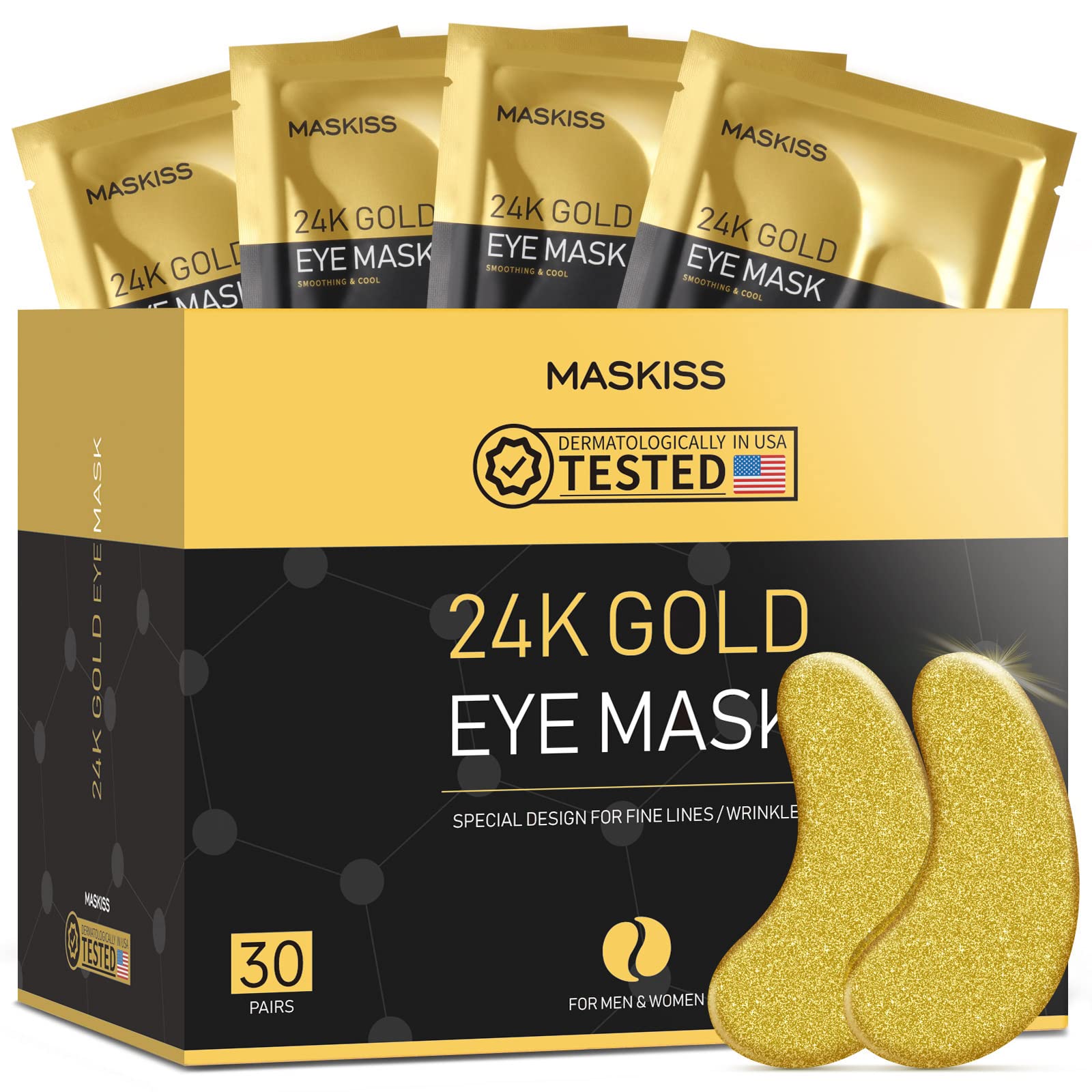 24K Gold Eye Patches for Puffy Eyes and Dark Circles (30 Pairs)